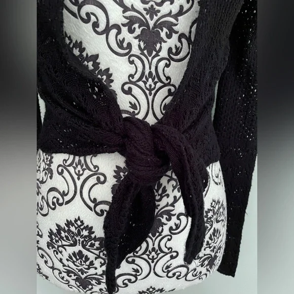 Y2K Rave Black Knit Cropped Shrug Cardigan Women’s Sz. Small 2000s VTG USA Made - Picture 4 of 14